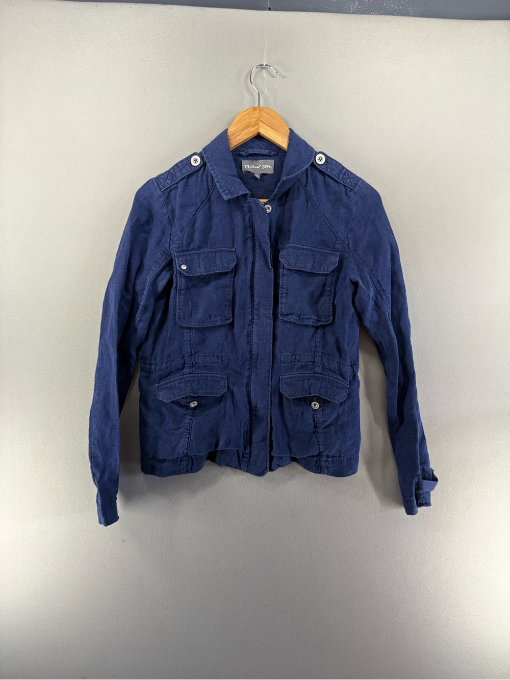 Michael Stars Women Linen Utility Anorak Military Jacket Size XS Blue